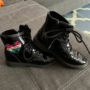 Black girls combat boots with sequence heart on side